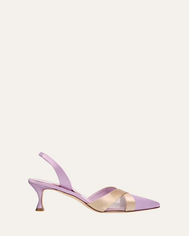 Bicolor Silk Halter Slingback Pumps
